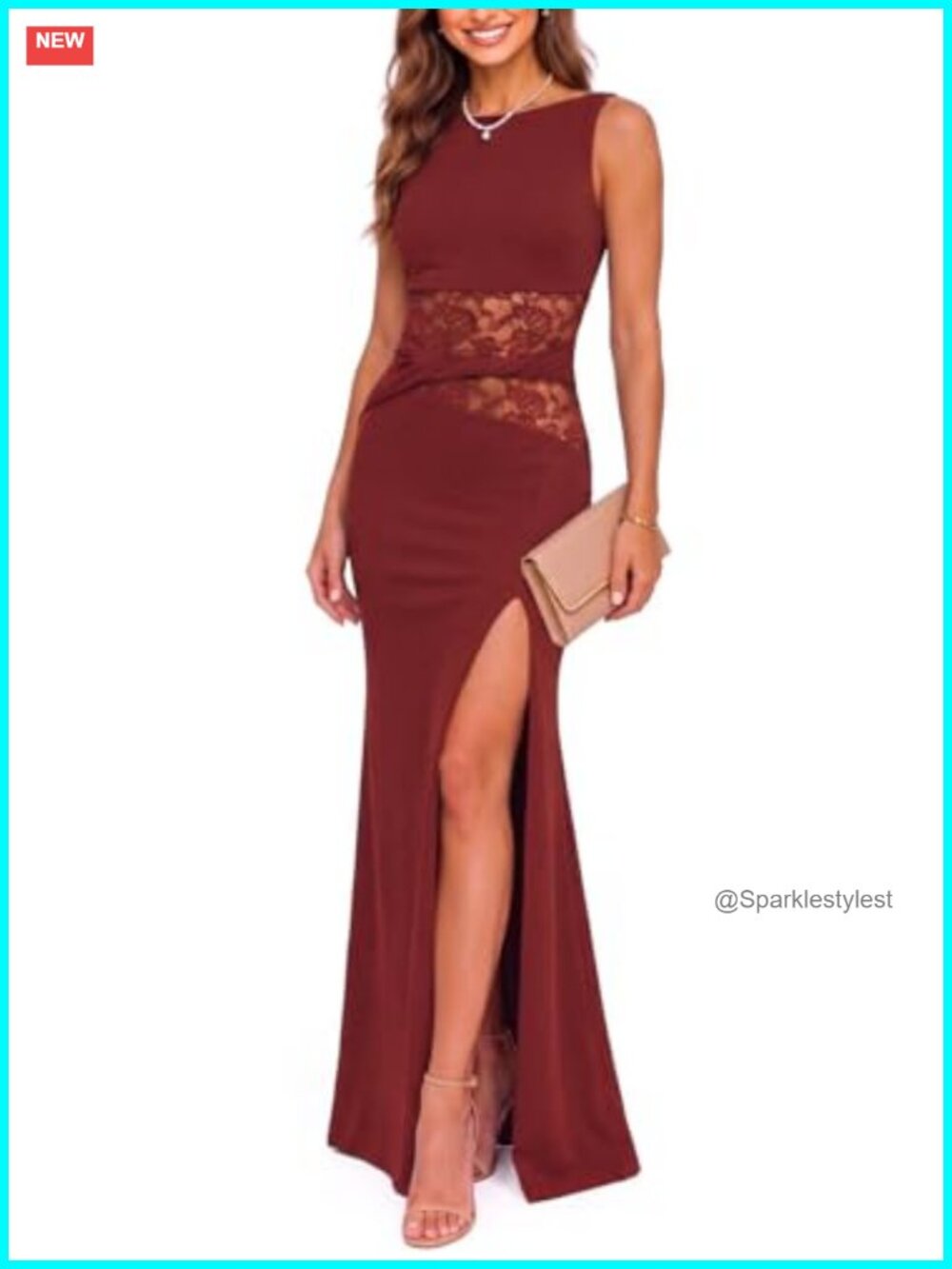 Spliced Lace Bodycon Maxi Dress Formal Wedding Guest Sleeveless